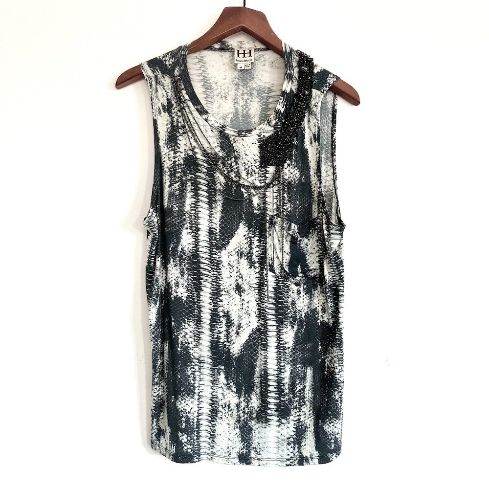 Haute Hippie Rhinestone & Chain Embellished Beaded Sleeveless Blouse Top Medium